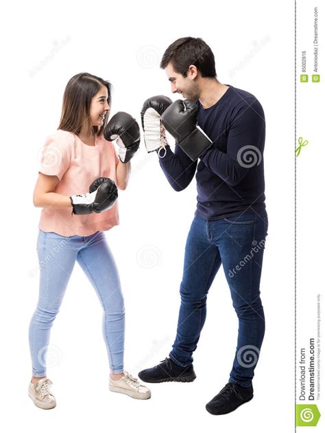 Young Couple Having Fun With Boxing Gloves Stock Photo Image Of