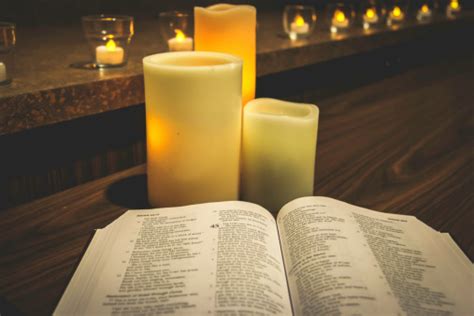 Candles With Open Bible Stock Photo Download Image Now Bible Book