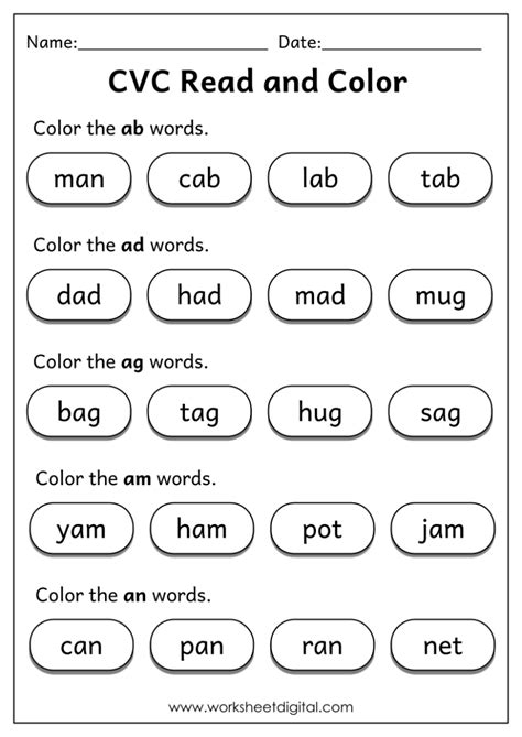 Cvc Words Read And Color Worksheet Digital