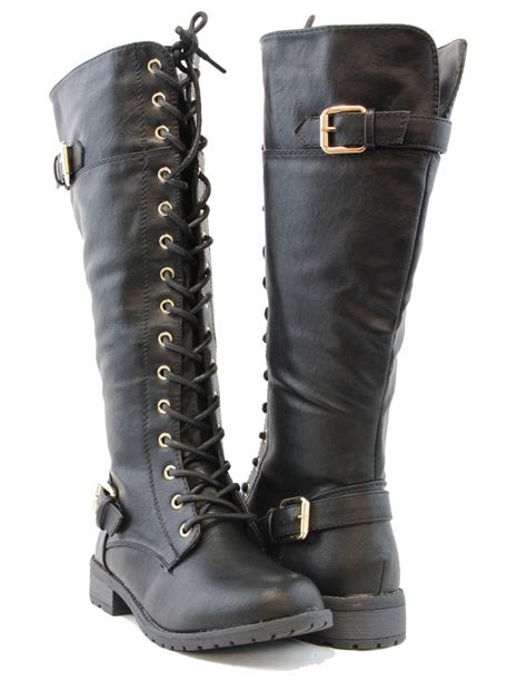 Forever Link Women Knee High Lace Up Fashion Military Combat Boots