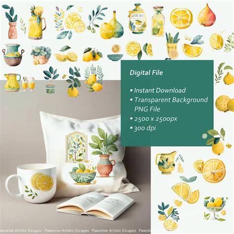 Watercolor Lemon Clipart Set Fruit Clipart Citrus Etsy