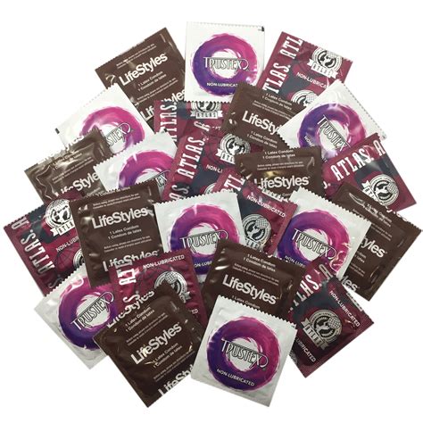 Non Lubricated Condom Sampler Brass Lunamax Pocket Case Atlas Trustex Lifestyles Premium