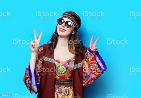 Portrait Of Young Hippie Girl With Sunglasses Stock Photo Download