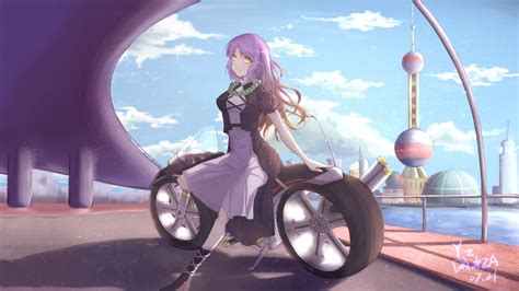 Anime Anime Girls Touhou Hijiri Byakuren Motorcycle Long Hair Purple