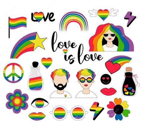 símbolos da comunidade lgbtq lgbt lésbica gay com cabelo arco íris bandeiras de orgulho coração