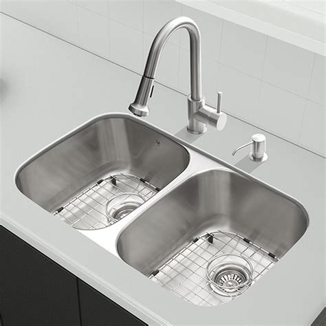 vigo 32 inch undermount 50 50 double bowl 18 gauge stainless steel kitchen sink and reviews wayfair