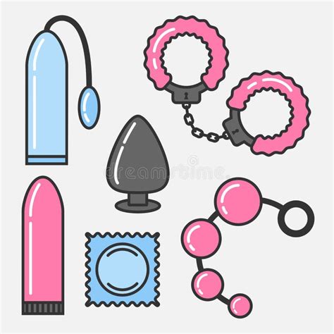 Vector Set Of Sex Toys In The Linear Flat Style Stock Vector