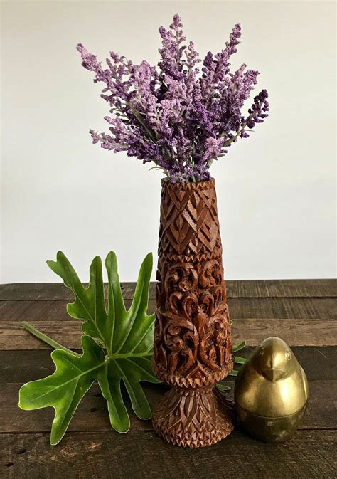 Vintage Carved Wood Vase Hand Carved Wooden Vase Vintage Vase Etsy
