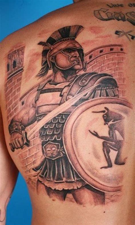 Take the broken green statue from short wall at right. Nice gladiator in armor with shield and sword tattoo ...