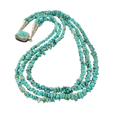 LONE MOUNTAIN TURQUOISE NUGGET NECKLACE LIGHT BLUE 3 STRAND Nugget