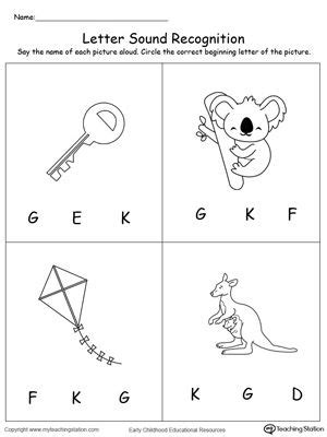 Recognize the Sound of the Letter K | Kindergarten worksheets, Letter