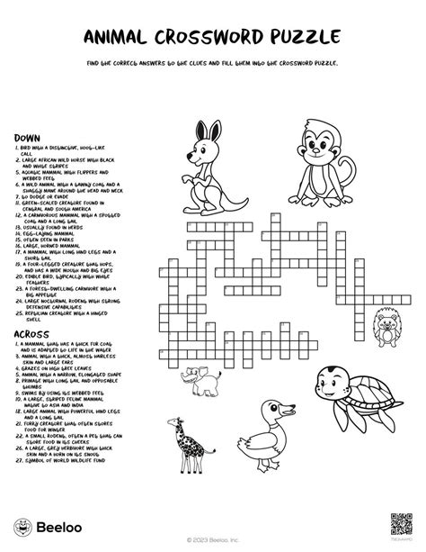 Animal Crossword Puzzle • Beeloo Printable Crafts And Activities For Kids