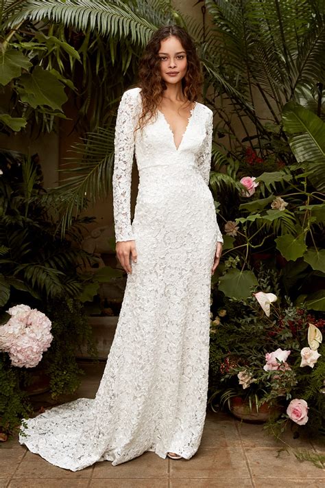 Gallery White Lace Long Sleeve Maxi Boho Weding Dress Deer Pearl