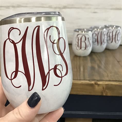 Monogrammed Wine Tumbler Insulated Stemless Wine Glass Etsy Monogram Wine Glasses Monogram