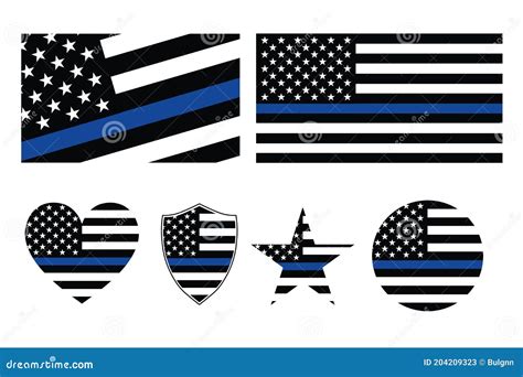 Thin Blue Line Flag Simple Icon Set Flat Style Element For Graphic