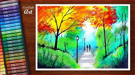 Nature Drawing With Oil Pastels Colorful Trees In Autumn Season