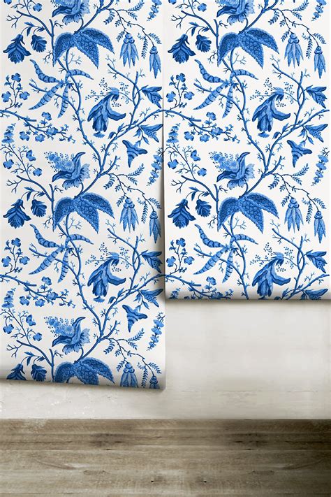 Chinoise Blue Repositionable Peel N Stick Wallpaper Etsy