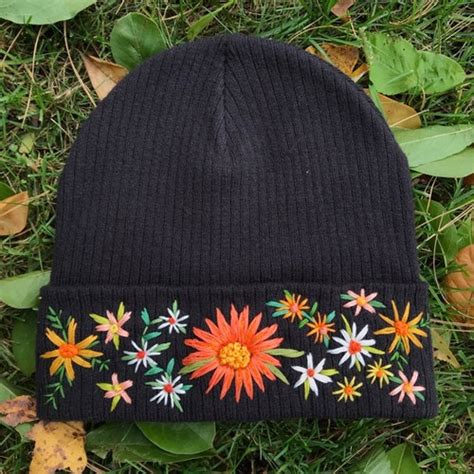 Custom Floral Embroidered Beanie Etsy
