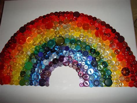 Rainbow Button Art Individually Sewn On With Painted Background