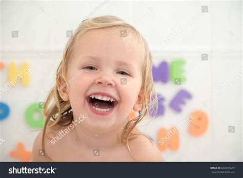 Cheerful Little Girl Bathroom Colorful Foam Stock Photo Edit Now