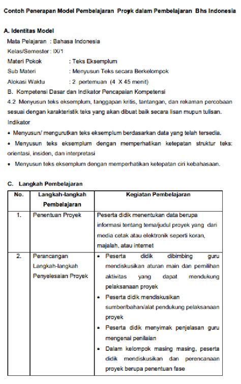 Aplikasi Model Pembelajaran Proyek Dalam Pembelajaran Bahasa Indonesia