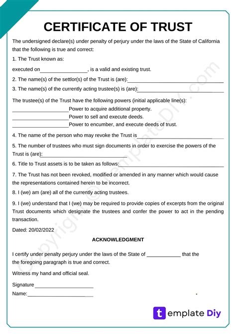 Certificate Of Trust Example Form Fill Out And Sign P