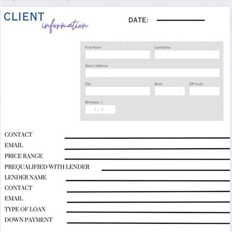 Client Intake Form Real Estate Etsy