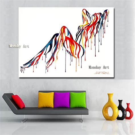 Colorful Abstract Naked Women Acrylic Paintings Hand Painted Knife Palette Nude Oil Painting