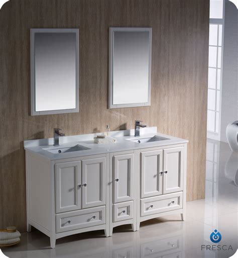 60 Antique White Traditional Double Sink Bathroom Vanity With Top