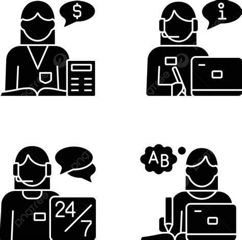 Set Of Black Glyph Icons Depicting Female Assistants On A White