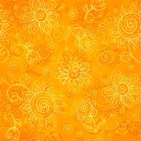 Orange Floral Seamless Pattern On Black Background In Russian Tradition