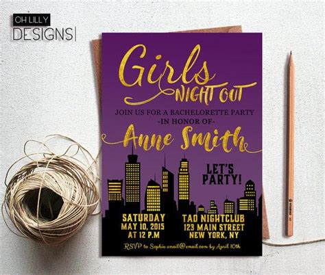 Bachelorette Party Invitation Girls Night Out Gold Glitter Bachelorette Invite Digital File