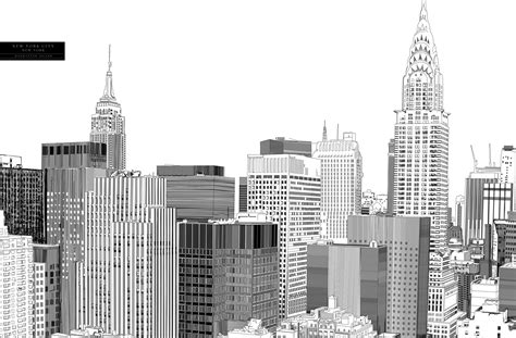 New York City Skyline Nyc Empire Line Art Drawings Li