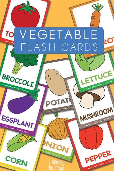Using this free web application makes effective flash cards using colors and images for quick reference. Vegetable Flashcards - Itsy Bitsy Fun