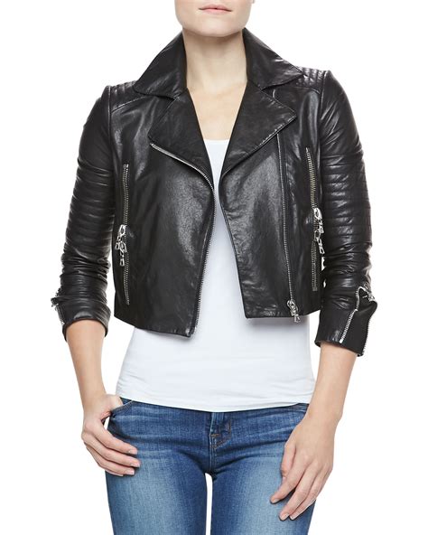 J Brand Aiah Cropped Leather Jacket In Black Lyst