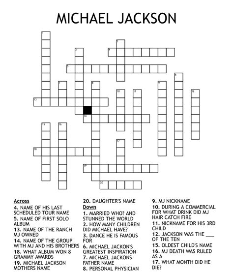 Michael Jackson Crossword Wordmint