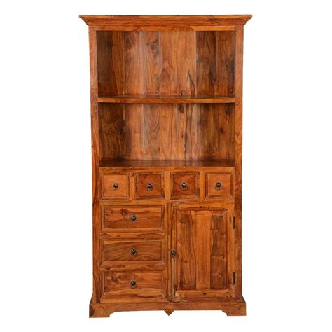 Gainesville 2 Open Shelf Rustic Wood Bookcase With Doors And Drawers