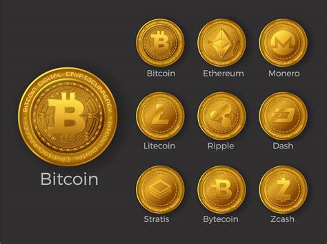 Golden Cryptocurrency Coin Icons Set 211204 Vector Art At Vecteezy