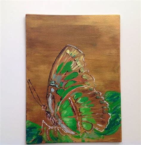 Gold Emerald Green Butterfly Art Original Acrylic By Myartspace 8500