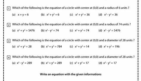 Equation of a Circle Worksheets - Math Monks