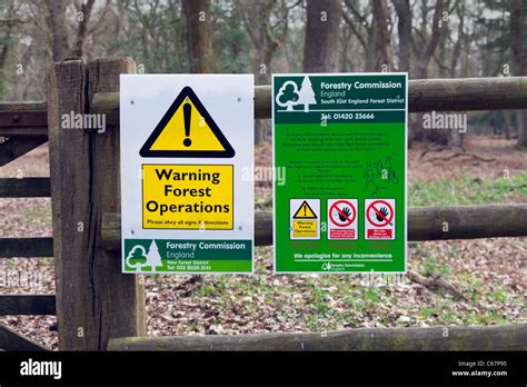 Forestry Commission Forest Operations Warning Sign Fence Trees No