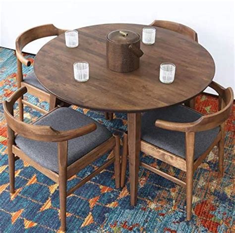 Mid Century Modern Round Dining Table Walnut Finish Etsy