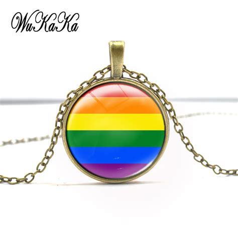 lgbt fashion stainless steel rainbow round sun necklace pendant for woman gay love pride