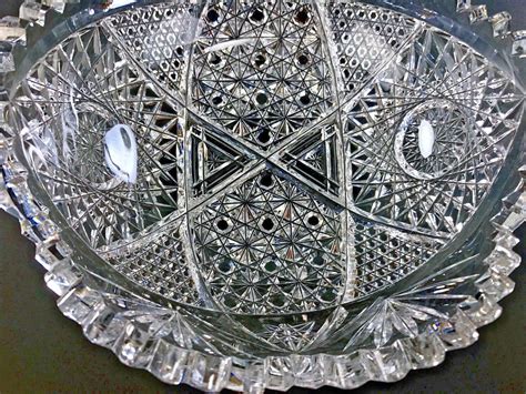 Antique American Brilliant Period Cut Glass Bowl VERMONT Pattern Krantz