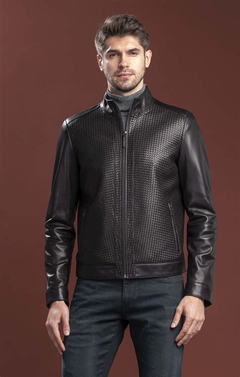 pelle si men s woven lambskin leather jacket black 20945 leather jackets at the mister shop
