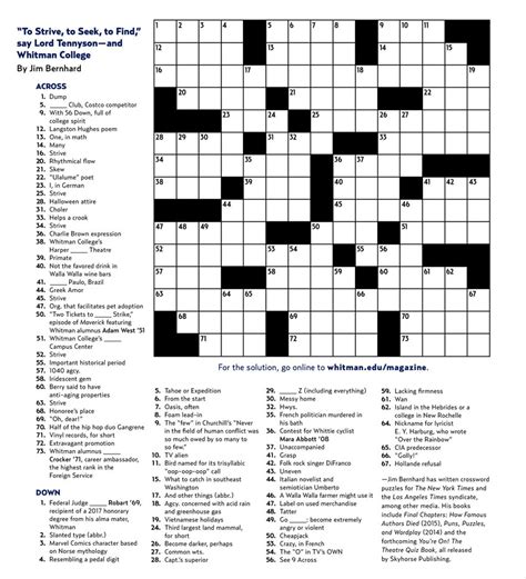 Today's crossword please do your part to stop the spread. Crossword Puzzle | Whitman College