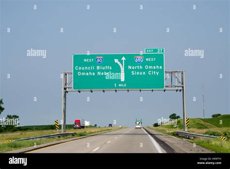 Highway Sign On Interstate 80 Westbound Iowa Usa Stock Photo Alamy