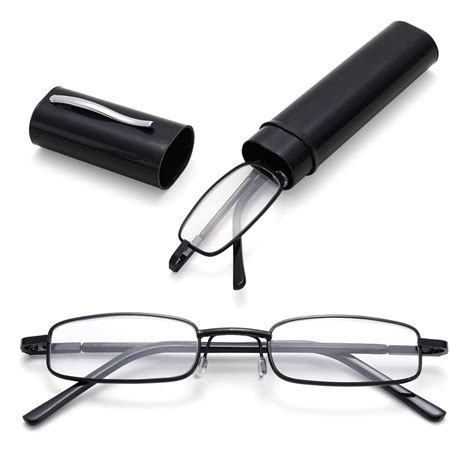 slim reading glasses with pen clip tube case portable lightweight readers for men women mini