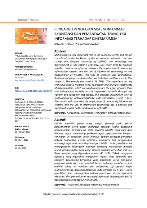 Pdf Pengaruh Penerapan Sistem Informasi Akuntansi Dan Pemanfaatan