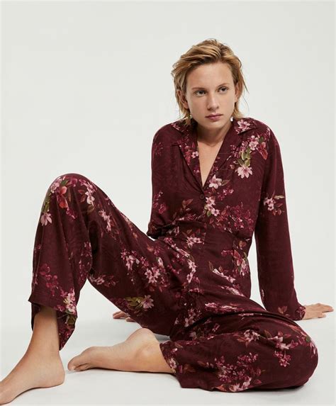 Maroon Floral Print Trousers New In Pyjamas And Homewear Oysho